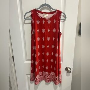 Loft Red Sleeveless Swing Dress